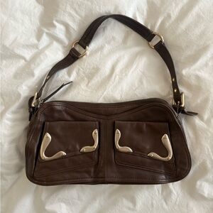 Via Spiga Vintage East West Shoulder Bag in Brown Leather